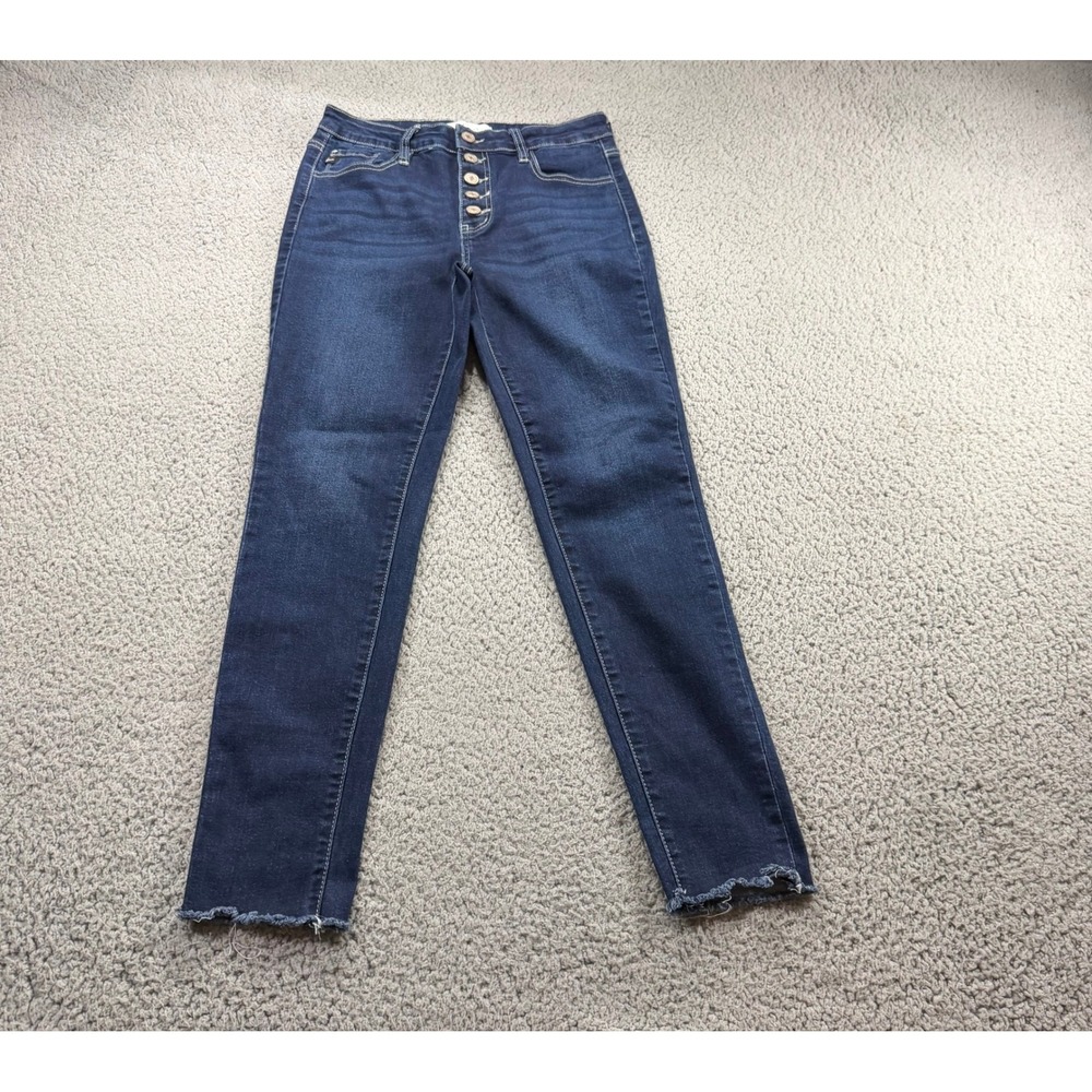 Kancan High Rise Skinny Jeans Dark Wash Button Fly Raw Hem KC11236D Size 7/27
